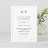 Elegant Emerald Green Monogram Wedding Kaart (Staand voorkant)