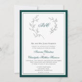 Elegant Emerald Green Monogram Wreath Wedding Kaart (Voorkant)
