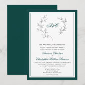 Elegant Emerald Green Monogram Wreath Wedding Kaart (Voorkant / Achterkant)