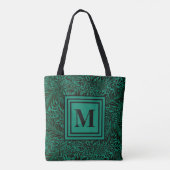 Elegant Emerald Green Monogrammed Botanical Tote Bag (Achterkant)