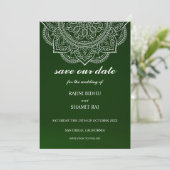 Elegant Emerald Green Paisley Indian Hindu Wedding Save The Date (Staand voorkant)