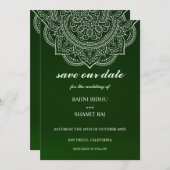 Elegant Emerald Green Paisley Indian Hindu Wedding Save The Date (Voorkant / Achterkant)