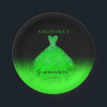Elegant Emerald Green Papieren Bordje<br><div class="desc">Een festief,  maar elegant Quinceañera-ontwerp met een briljante groene,  groene,  smaragdgroene Spaanse jurk op een heldere groene tot zwarte,  fade faux glitter achtergrond. Met veel groene faux glitter voor een magische avond. Composietontwerp per feestdag — Design.</div>