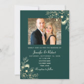Elegant Emerald Green Photo Wedding Kaart (Voorkant)