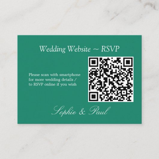 Elegant Emerald Green QR-code Website RSVP-kaart Informatiekaartje (Voorkant)