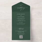 Elegant Emerald Green QR Wedding All In One Uitnodiging (Binnen)