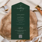 Elegant Emerald Green QR Wedding All In One Uitnodiging