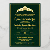 Elegant Emerald Green Quinceañera 15e verjaardag Folie Uitnodiging (Voorkant)