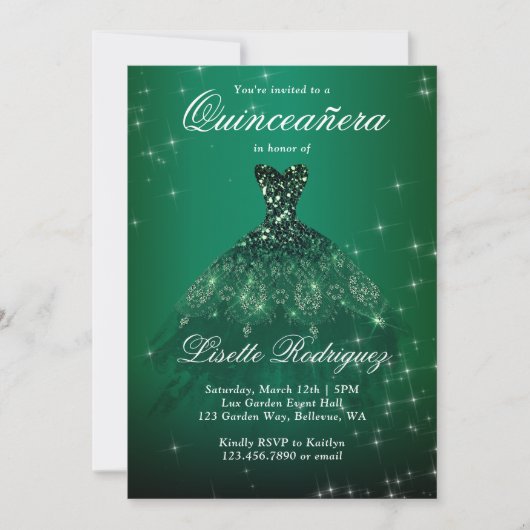 Elegant Emerald Green Quinceanera Kaart (Voorkant)