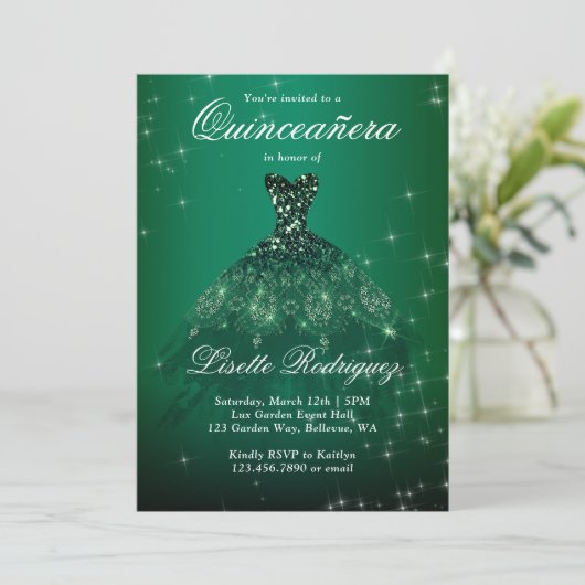 Elegant Emerald Green Quinceanera Kaart (Staand voorkant)