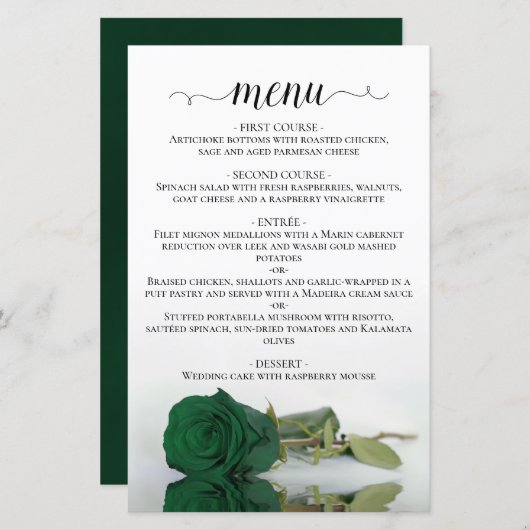 Elegant Emerald Green Roos Budget Wedding Menu (Voorkant / Achterkant)