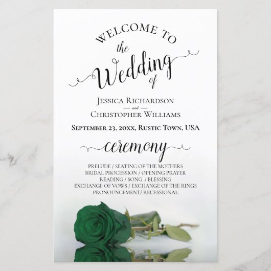 Elegant Emerald Green Roos Budget Wedding Programm (Voorkant)