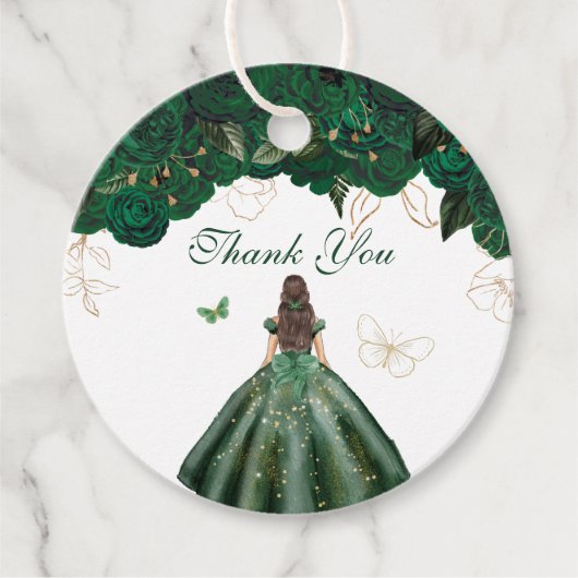 Elegant Emerald Green Roos Butterfly Hartelijk dan Bedankjes Labels (Voorkant)