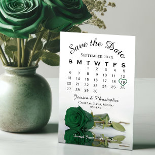 Elegant Emerald Green Roos Chic Wedding Calendar Save The Date
