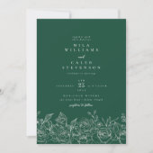Elegant Emerald Green Roos Floral Wedding Invitati Kaart (Voorkant)