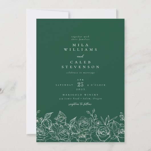 Elegant Emerald Green Roos Floral Wedding Invitati Kaart (Voorkant)