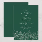 Elegant Emerald Green Roos Floral Wedding Invitati Kaart (Voorkant / Achterkant)