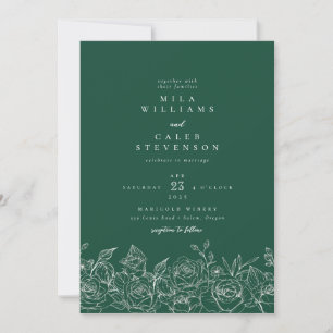 Elegant Emerald Green Roos Floral Wedding Invitati Kaart