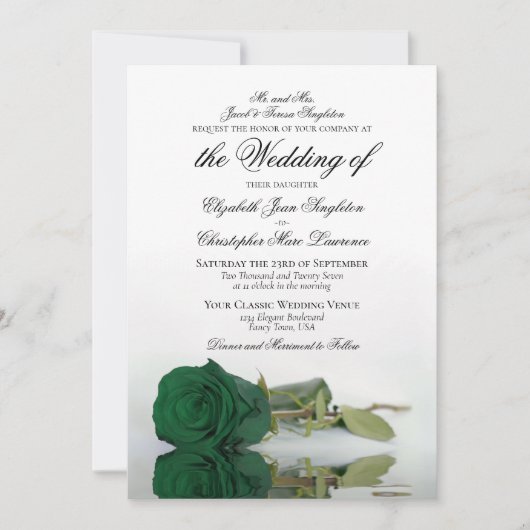 Elegant Emerald Green Roos Formal Wedding Kaart (Voorkant)