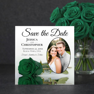 Elegant Emerald Green Roos met Oval Photo Weddensc Save The Date