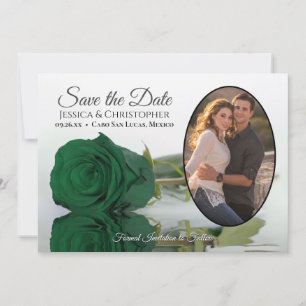 Elegant Emerald Green Roos Oval Foto Weddenschap Save The Date