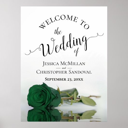 Elegant Emerald Green Roos Stylish Wedding Welcome Poster (Voorkant)