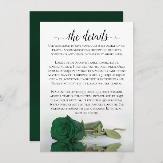Elegant Emerald Green Roos Wedding Details Informatiekaartje (Voorkant / Achterkant)