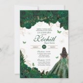 Elegant Emerald Green Rozen Butterfly Quinceañera Kaart (Voorkant)