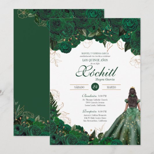 Elegant Emerald Green Rozen Quince Anos Birthday I Kaart (Voorkant / Achterkant)
