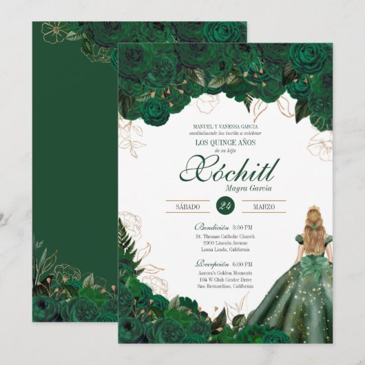 Elegant Emerald Green Rozen Quince Anos Birthday I Kaart (Voorkant / Achterkant)