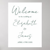 Elegant Emerald Green Script Huwelijkswelkomstbord Poster (Voorkant)