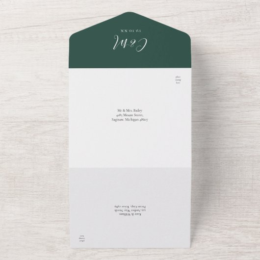 Elegant Emerald Green Script Minimalist Wedding All In One Uitnodiging (Buitenkant)
