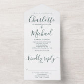 Elegant Emerald Green Script Minimalist Wedding All In One Uitnodiging (Binnen)