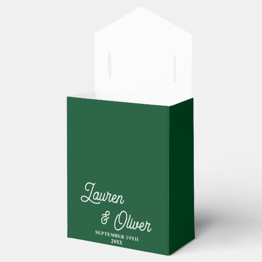Elegant Emerald Green Script Minimalist Wedding Bedankdoosjes (Geopend)