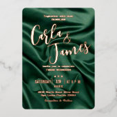 Elegant Emerald Green silk Gold moderne bruiloft Folie Uitnodiging (Voorkant)