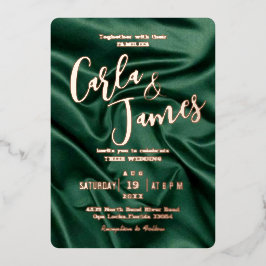 Elegant Emerald Green silk Gold moderne bruiloft Folie Uitnodiging