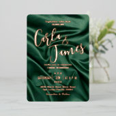 Elegant Emerald Green silk Gold moderne bruiloft Folie Uitnodiging (Staand Voorkant)