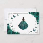 Elegant Emerald Green Silver Quinceanera Reply RSVP Kaartje (Achterkant)