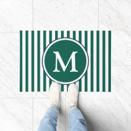 Elegant Emerald Green Stripes Monogram Deurmat