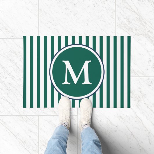 Elegant Emerald Green Stripes Monogram Deurmat (Binnen)