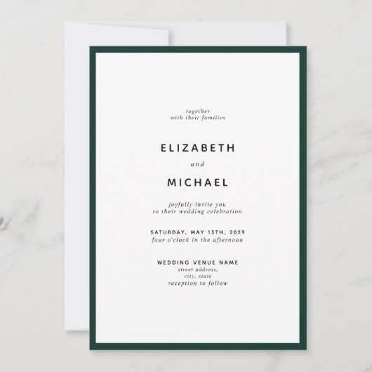 Elegant Emerald Green Typography Wedding Kaart (Voorkant)