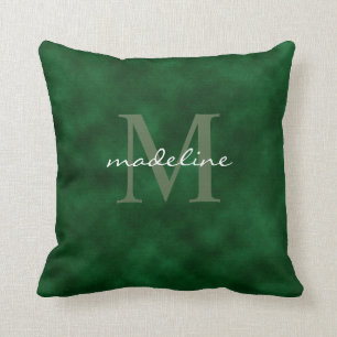 Elegant Emerald Green Velvet Script Monogram Kussen