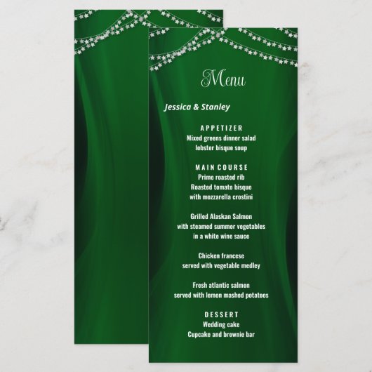 Elegant emerald Green voor kerstbruiloft Menu (Voorkant / Achterkant)