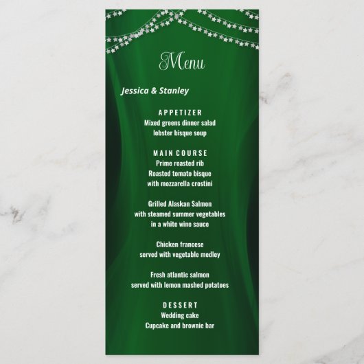 Elegant emerald Green voor kerstbruiloft Menu (Voorkant)