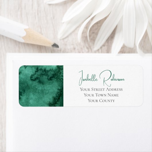 Elegant Emerald Green Waterverf Wash Wedding Etiket (Insitu)