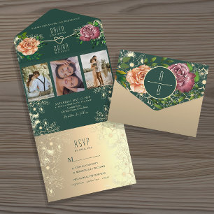  Elegant Emerald Green Wedding All In One Uitnodiging