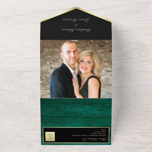 Elegant Emerald Green Wedding All In One Uitnodiging (Buitenkant)