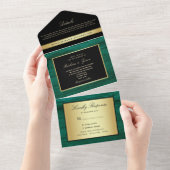 Elegant Emerald Green Wedding All In One Uitnodiging (Afscheurbaar)