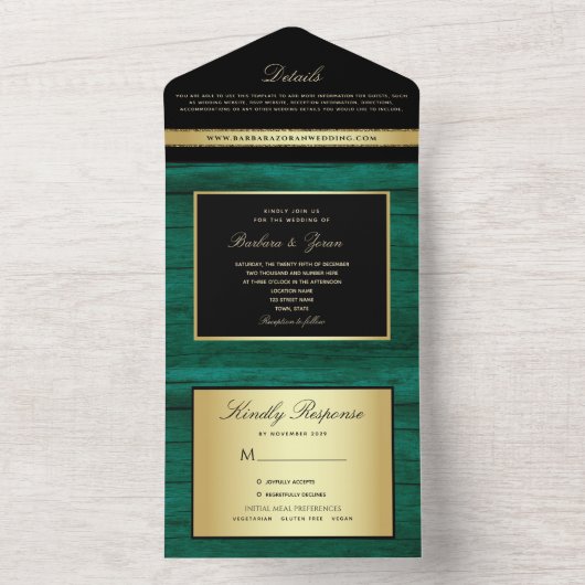 Elegant Emerald Green Wedding All In One Uitnodiging (Binnen)