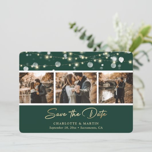 Elegant Emerald Green Wedding Foto slaat de datum  Save The Date (Staand voorkant)